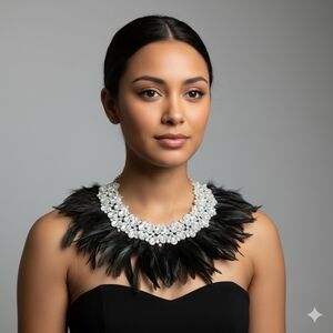 Formash Black and Crystal Feather Necklace